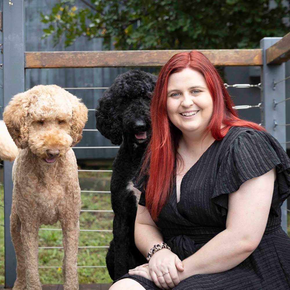 Emily Farren and her two dogs